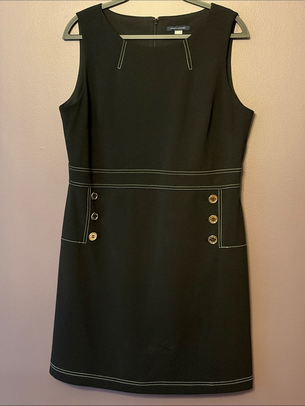 Tommy Hilfiger Black Sleeveless Shift Dress with Contrast Stitching Size 14
